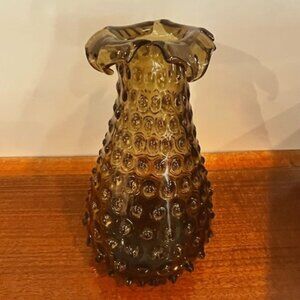 Empoli Smoke Glass Hobnail Split Folded Ruffle Vase 9"